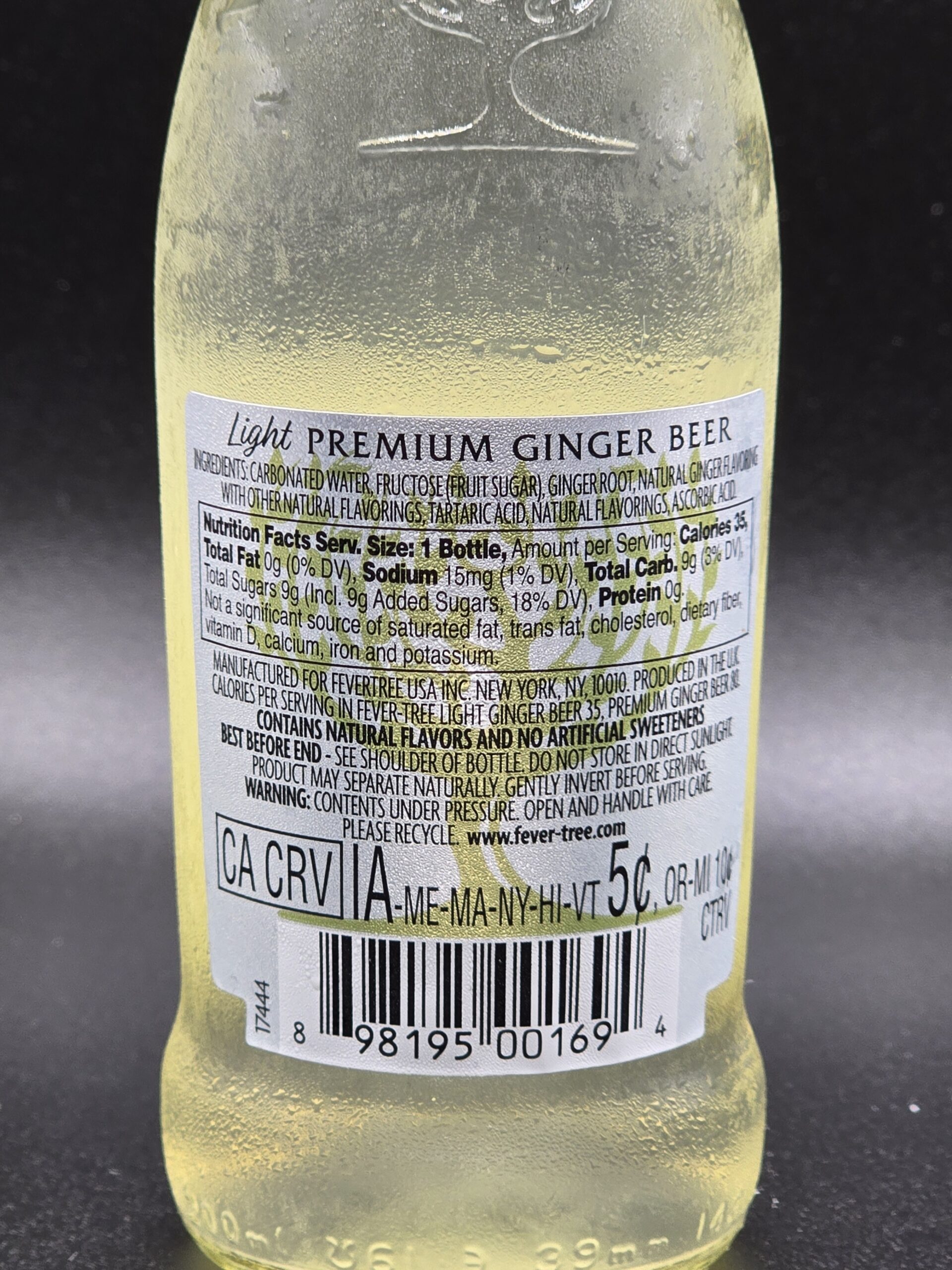 Fever Tree Light Ginger Beer Nutrition Label